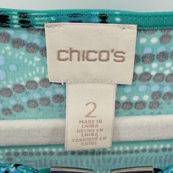 NWT Chico's Teal Blue Geometric Print Stretch Knit Dress, Women's Large - Picture 6 of 8